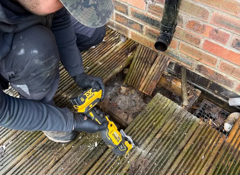 Bishopthorpe Rat Control: Decking Case Study | York 1 Rat entry point under lintel in Bishopthorpe York property showing gap near drain